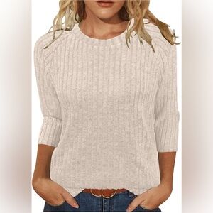 Apricot Ribbed Tunic Sweater 3/4 Sleeve Casual Top XL & 2X